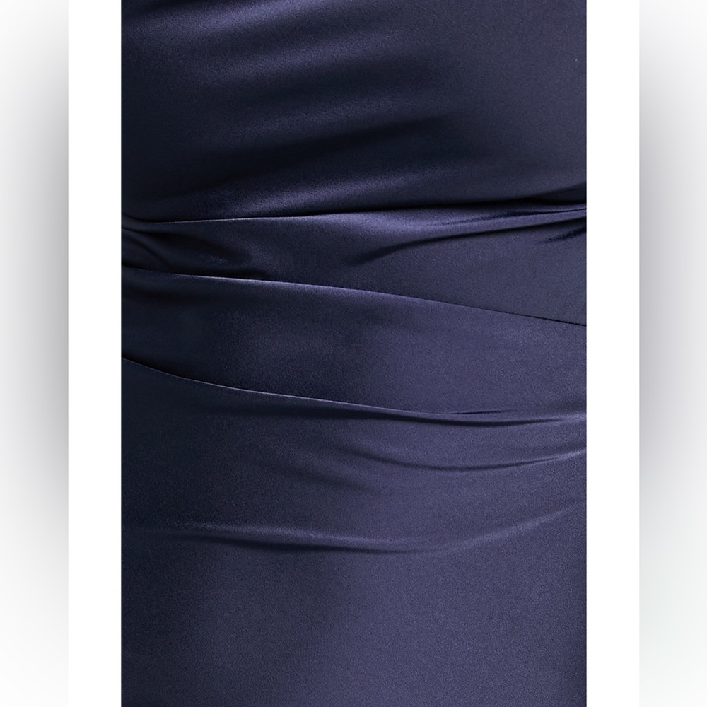 Satin Navy Cowl Neck Elegant Maxi Dress - Picture 5 of 6